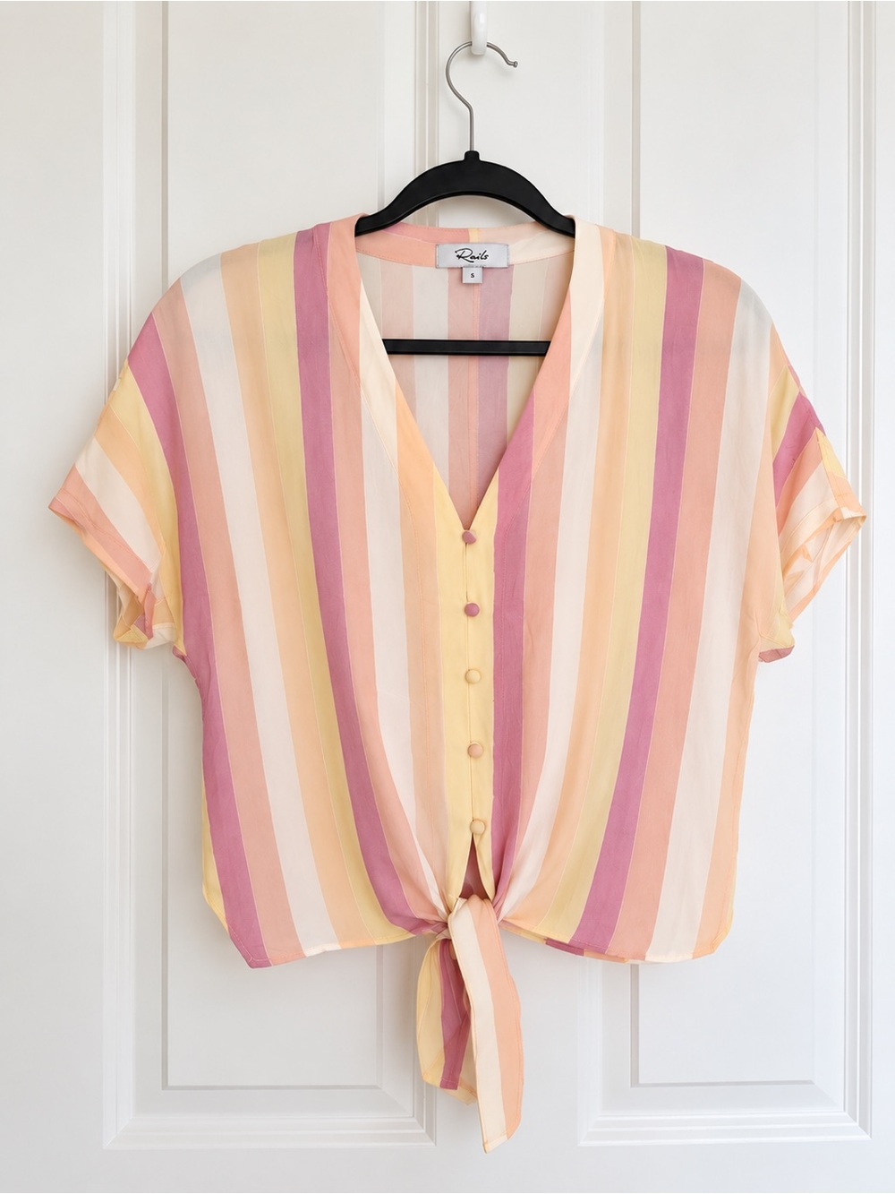 Rails Thea Sunrise Stripe Top Striped Blouse Pink & Yellow Small